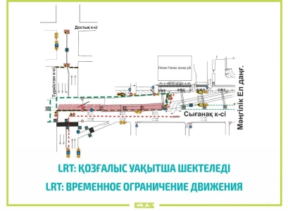 Из-за работ на LRT в Астане вводятся временные ограничения движения на участках улиц