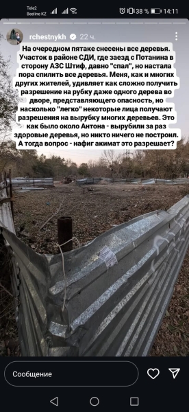 В Усть-Каменогорске продали аллею. Деревья спилили, место — под магазин